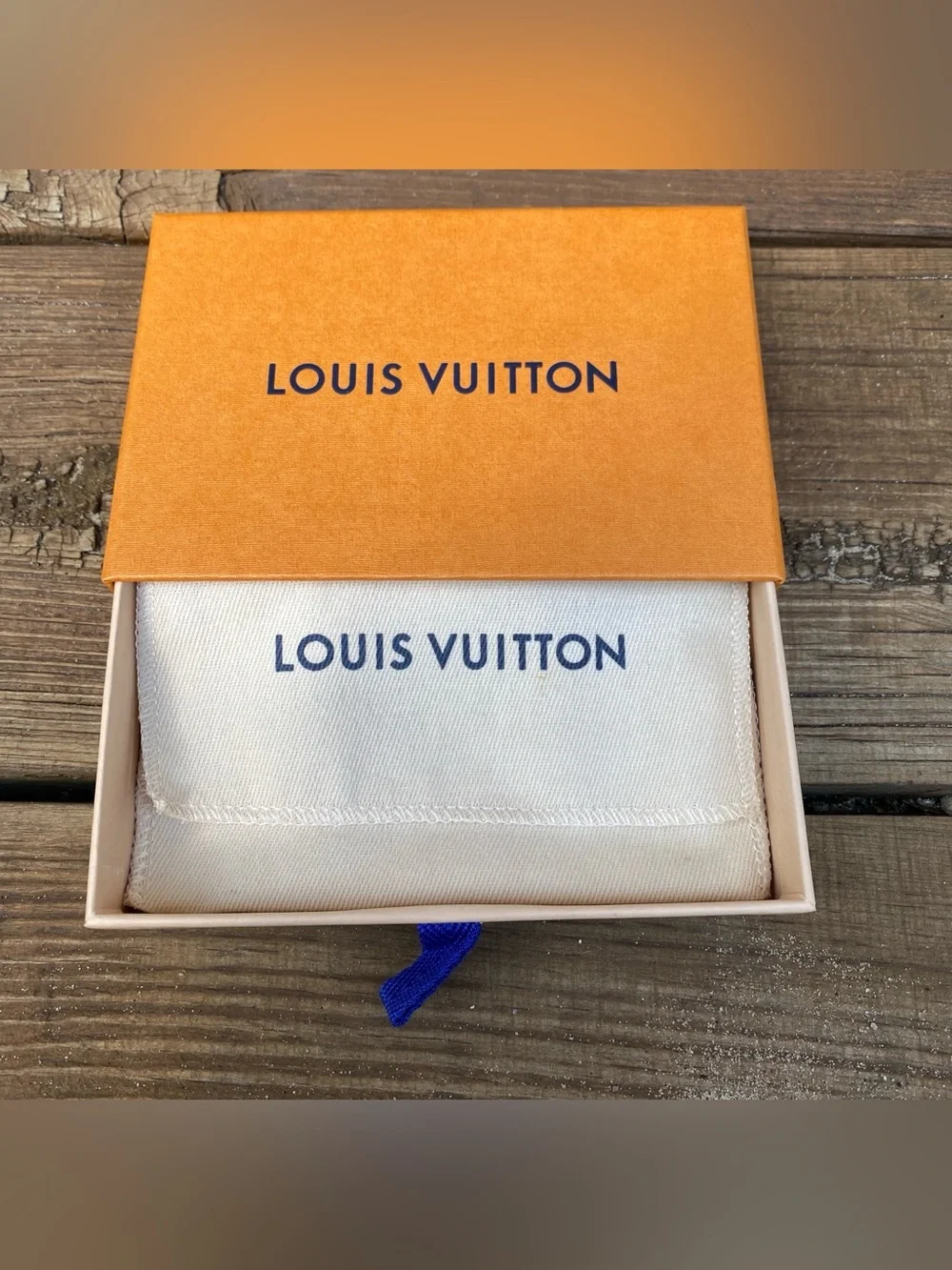 Louis Vuitton Orange Box with Blue Logo and Blue Pull